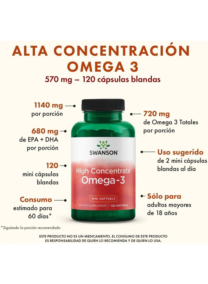 سوانسون زيت السمك عالي التركيز أوميغا 3، 120 كبسولة هلامية، 60 حصة - Image 2